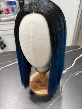 Center Part Straight Lace Front Wig in Black to Blue Ombre Bobbi Boss